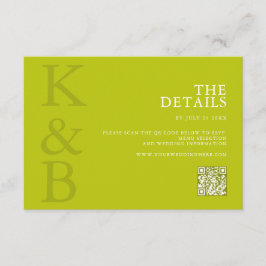 Modern Chartreuse Minimalist Wedding Tilläggskort