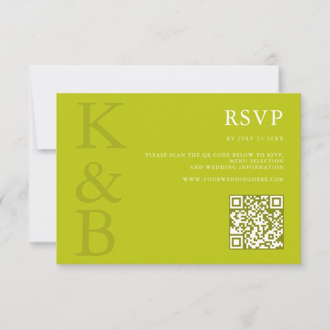 Modern Chartreuse Monogram Minimalistisk Bröllop OSA Kort (Framsida)
