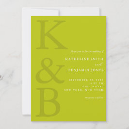 Modern Chartreuse Monogram Minimalistisk Bröllopsf Inbjudningar