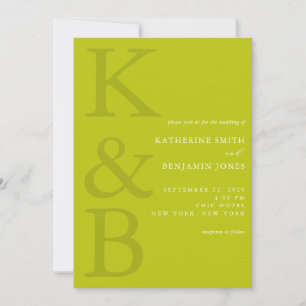 Modern Chartreuse Monogram Minimalistisk Bröllopsf Inbjudningar