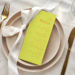 Modern Chartreuse Persimmon Elegant Wedding Menu Meny<br><div class="desc">Set the tone for your wedding reception or special event with this timeless and elegant printed menu design. Featuring a chartreuse and persimmon layout with sophisticated script accents, this menu adds a refined touch to your table settings while guiding your guests through a delightful dining experience. Perfect for formal occasions...</div>