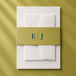 Modern Chartreuse Redaktionell Monogram Inbjudan Band För Inbjudningskort