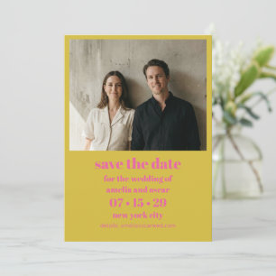Modern Chartreuse Rosa Gul Fet Foto Bröllop Spara Datumet
