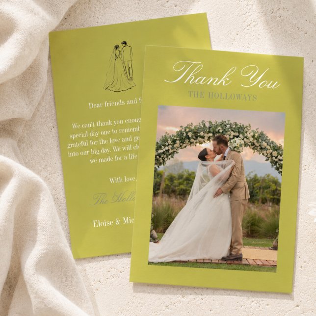 Modern Chartreuse Script Bröllop Tackkort Tack Kort (Modern Chartreuse Script Wedding Thank You Card
)