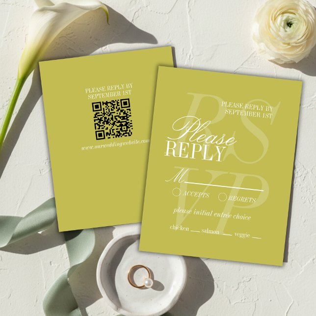 Modern Chartreuse Script Formal Wedding  OSA Kort (Modern Chartreuse Script Formal Wedding RSVP Card
)