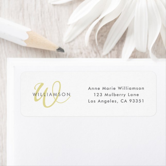 Modern Chartreuse Script Monogram Returadress Etikett (Insitu)