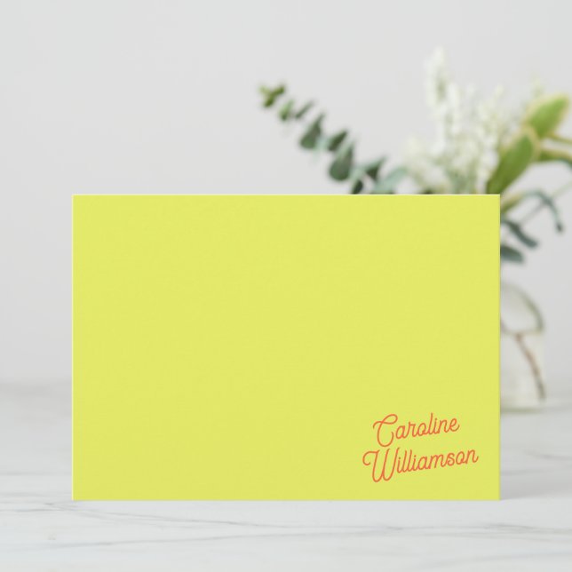 Modern Chartreuse Script Personalized Stationery Anteckningskort (Stående Fram)