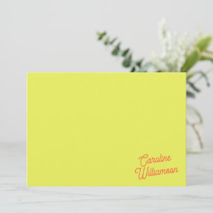 Modern Chartreuse Script Personlig Brevpapper Anteckningskort