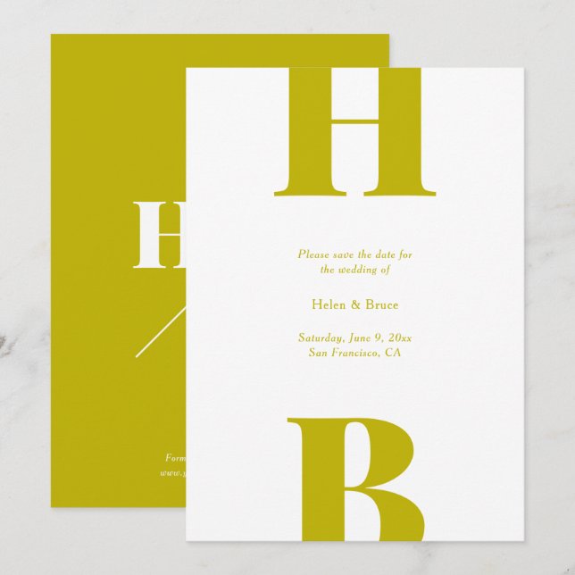 Modern Chartreuse Typografi Monogram Bröllop Spara Datumet (Fram/baksida)