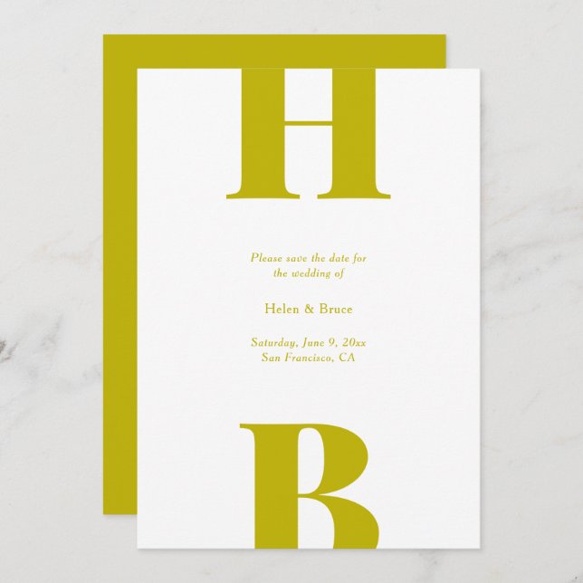 Modern Chartreuse Typography Monogram Wedding Spara Datumet (Fram/baksida)