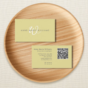 Modern Chartreuse Vit Skript Monogram QR-kod Visitkort