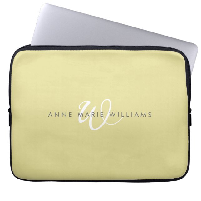Modern Chartreuse Vit Skriptmonogram Laptop Fodral (Framsidan)