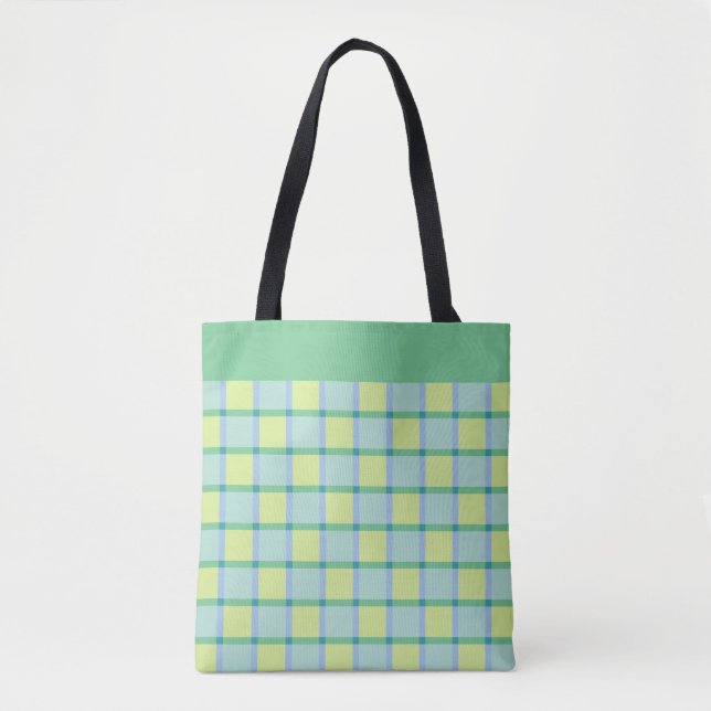 Modern Checker Blue Green Lime Pattern Tygkasse (Framsida)