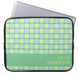 Modern Checker Blue Green Lime Personalized  Laptop Fodral