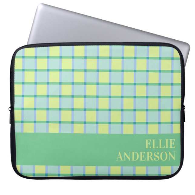 Modern Checker Blue Green Lime Personalized  Laptop Fodral (Framsidan)