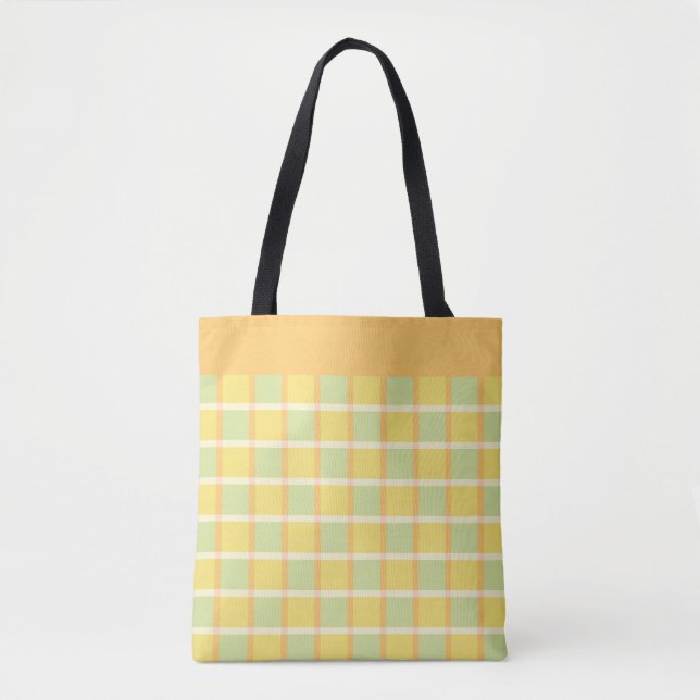 Modern Checker Green Yellow Orange Pattern Tygkasse (Framsida)