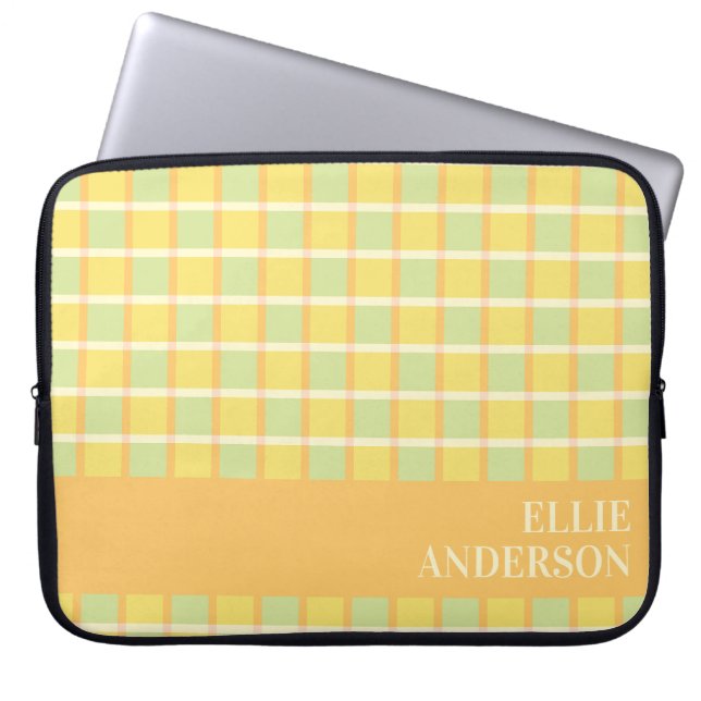 Modern Checker Green Yellow Orange Personalized Laptop Fodral (Framsidan)
