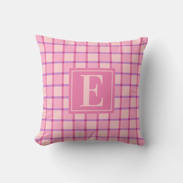 Modern Checker Pink Purple Monogram Kudde (Framsida)