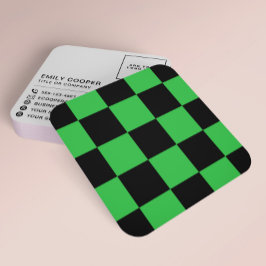 Modern Checkerboard Add Logotyp Black Grönt Fyrkantigt Visitkort