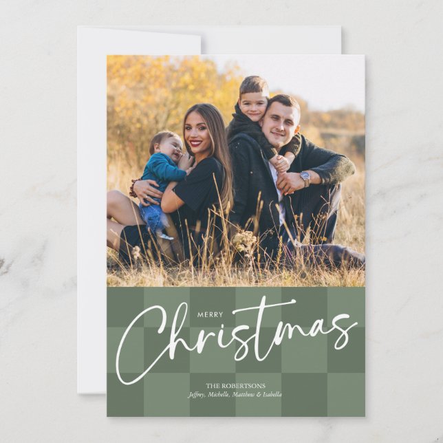 Modern Checkerboard Christmas Photo Card Julkort (Framsida)