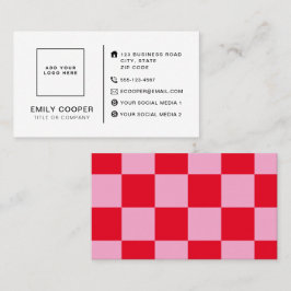 Modern Checkerboard Lägg till Logotyp Rosa Red Visitkort
