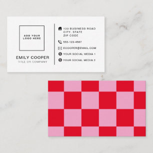 Modern Checkerboard Lägg till Logotyp Rosa Red Visitkort