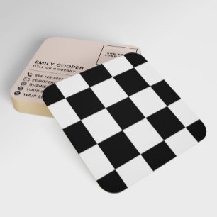Modern Checkerboard Lägg till svart Logotyp vit Fyrkantigt Visitkort