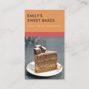 MODERN CHEERFUL BOLD RED ORANGE BAKERY CHEF PHOTO VISITKORT