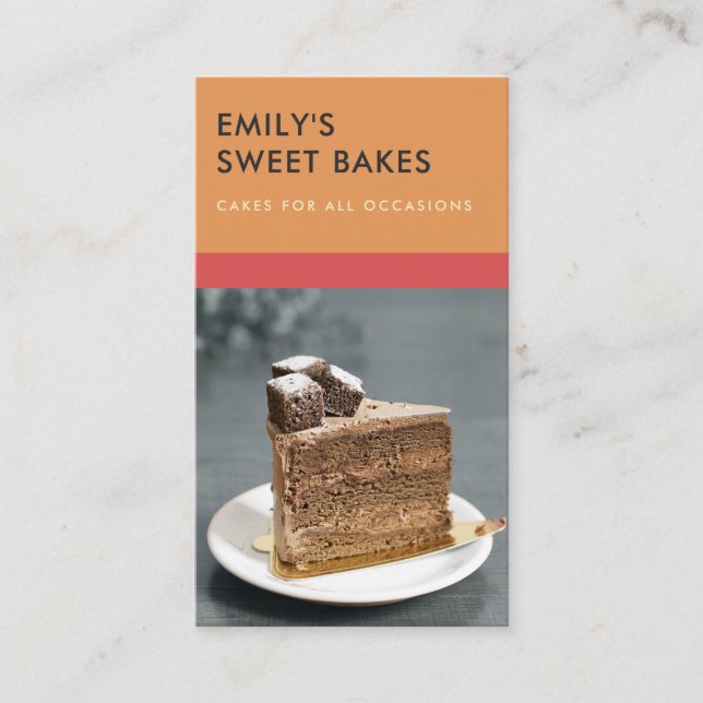 MODERN CHEERFUL BOLD RED ORANGE BAKERY CHEF PHOTO VISITKORT (Framsida)