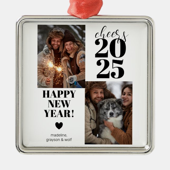 Modern Cheers Gott nytt år Photo Julgransprydnad Metall (Framsidan)
