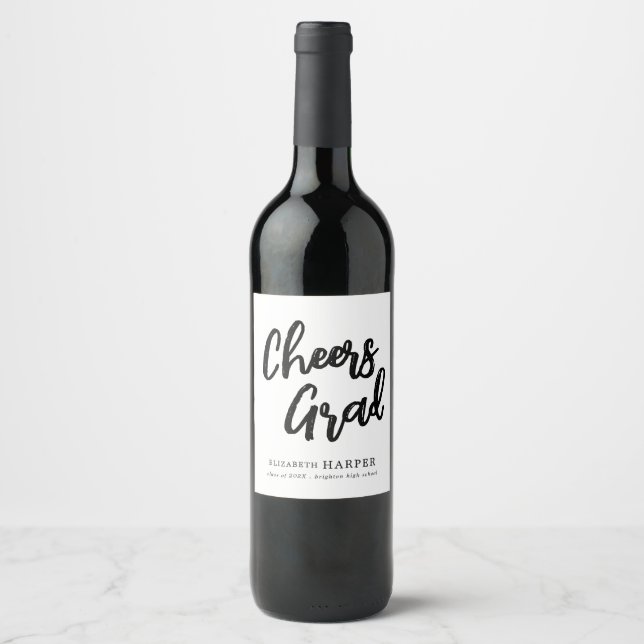 Modern Cheers Grattis Bokstavsstil Examen Vinflaska Etikett (Framsida)