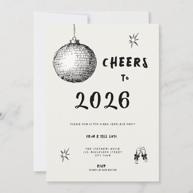 Modern Cheers to New Year 2026 Bold Typo Inbjudningar (Framsida)