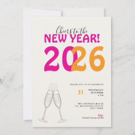 Modern Cheers to New Year Bold Typo Invitation Inbjudningar