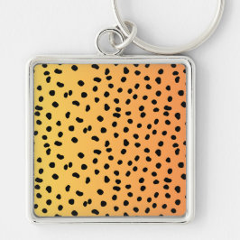 Modern Cheetah Print Fyrkantig Silverfärgad Nyckelring