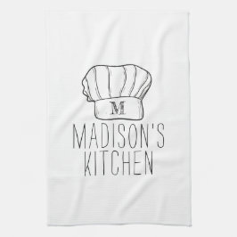 Modern Chef Cook Hat Monogram Simple Snyggt Namn Kökshandduk