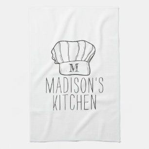 Modern Chef Cook Hat Monogram Simple Snyggt Namn Kökshandduk