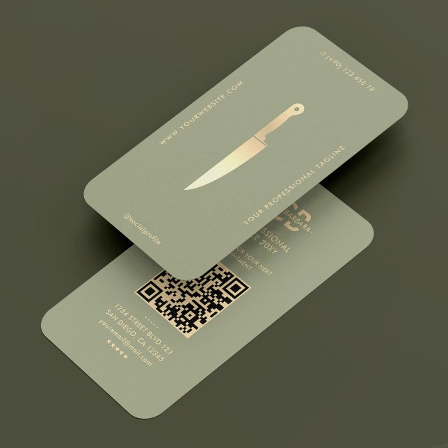 Modern Chef Guld Knivar Sage Grönt Luxury Visitkort (Modern Chef Gold Knife Sage Green Luxury Business Card
)