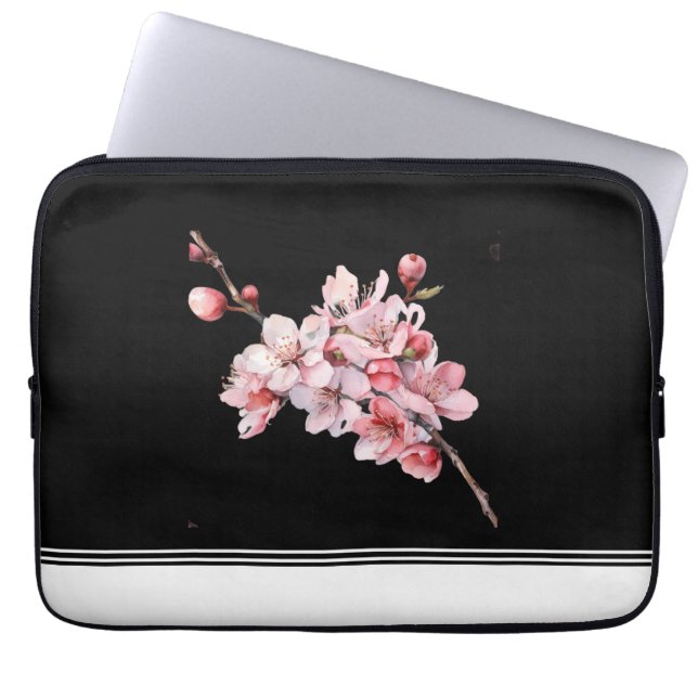 Modern Cherry Blommar Black Electronics Bag Laptop Fodral (Framsidan)