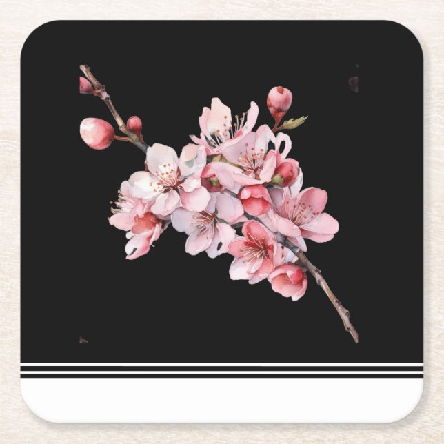 Modern Cherry Blommar Black Papper Underlägg (Framsidan)