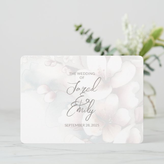 Modern Cherry Blommar bröllop - QR-kod Inbjudningar (Stående Fram)