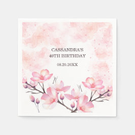Modern Cherry Blommar Flower Rosa Stänk Birthday Pappersservett