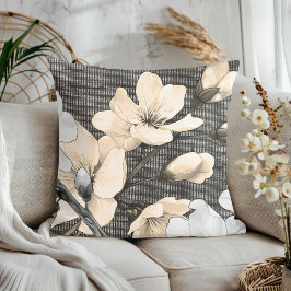 Modern Cherry-Blommar på Black and White Fabric Kudde