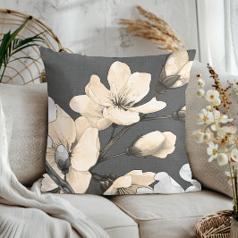 Modern Cherry-Blommar på Grått Fabric Kudde