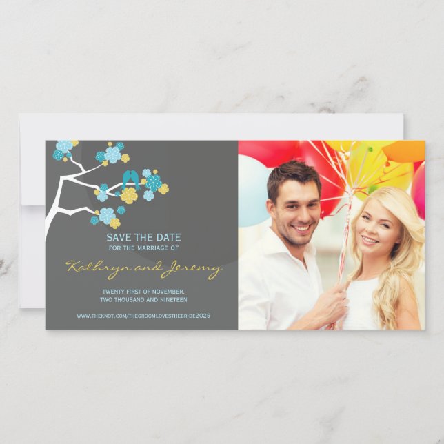 Modern Cherry Blommars Love birds Spara datum Datumet (Framsida)