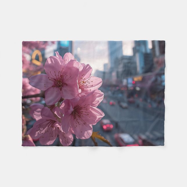 Modern Cherry Blossom Fleecefilt (Framsidan (Horisontell))
