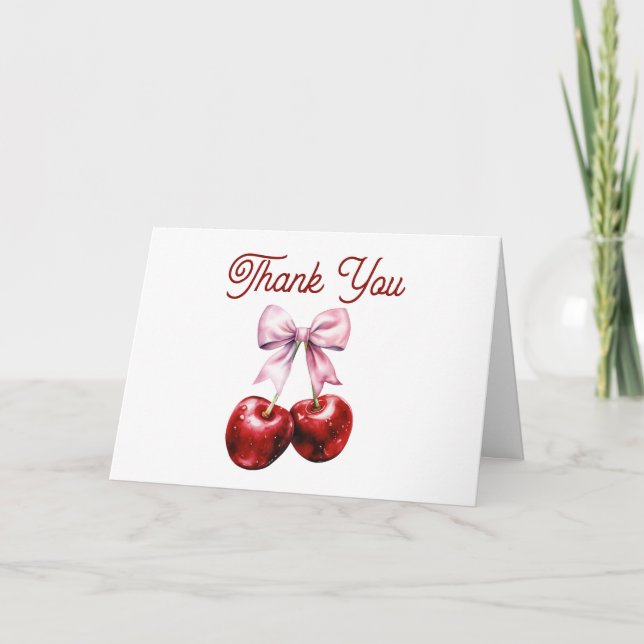 Modern Cherry on Top Rosa Bow Baby Shower Tack Kort (Framsida)