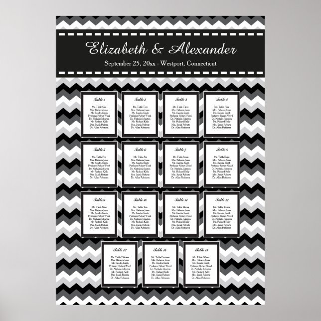 Modern Chevon Bröllop 15 Bord-sittdiagram Poster (Framsidan)