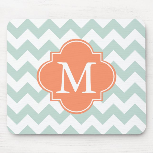 Modern Chevron-Anpassningsbar för Mint och Orange  Musmatta (Framsidan)