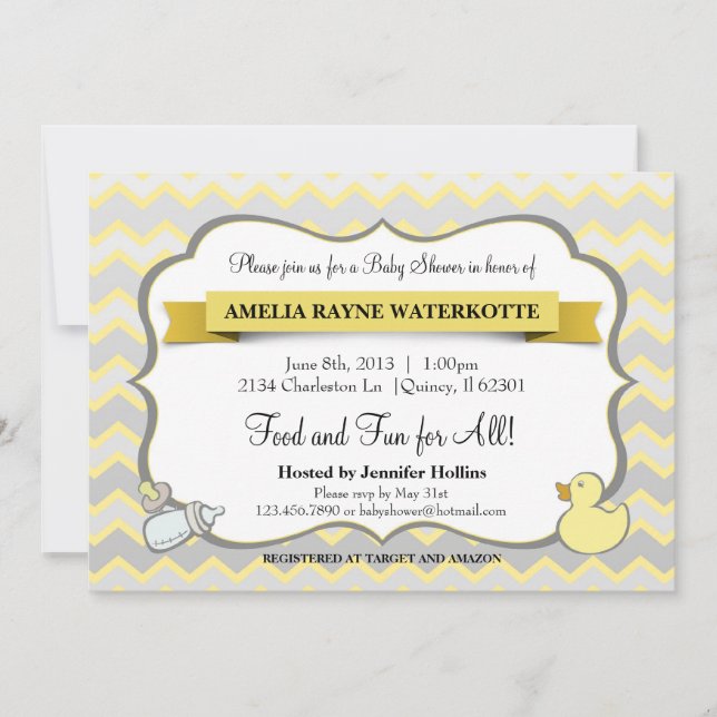 Modern Chevron Baby Djur Baby Shower Inbjudan (Framsida)