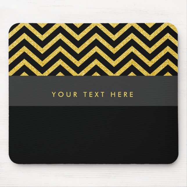 Modern Chevron Black & Guld Trendig Mouse Pad Musmatta (Framsidan)